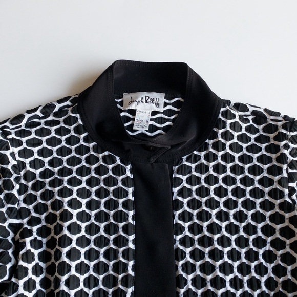 Joseph Ribkoff Black & White Honeycomb Button Front Tunic Top Size 6 - Picture 6 of 13